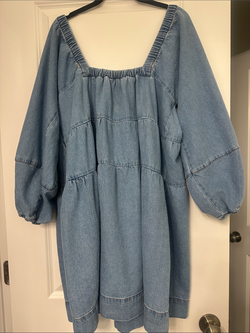Free People Denim Puff-Sleeve Dress
